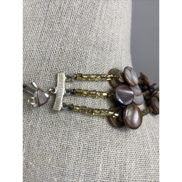 Vintage 13" Choker Necklace Tan Crystal MOP Shell 3 Strands BOHO - Picture 3 of 7